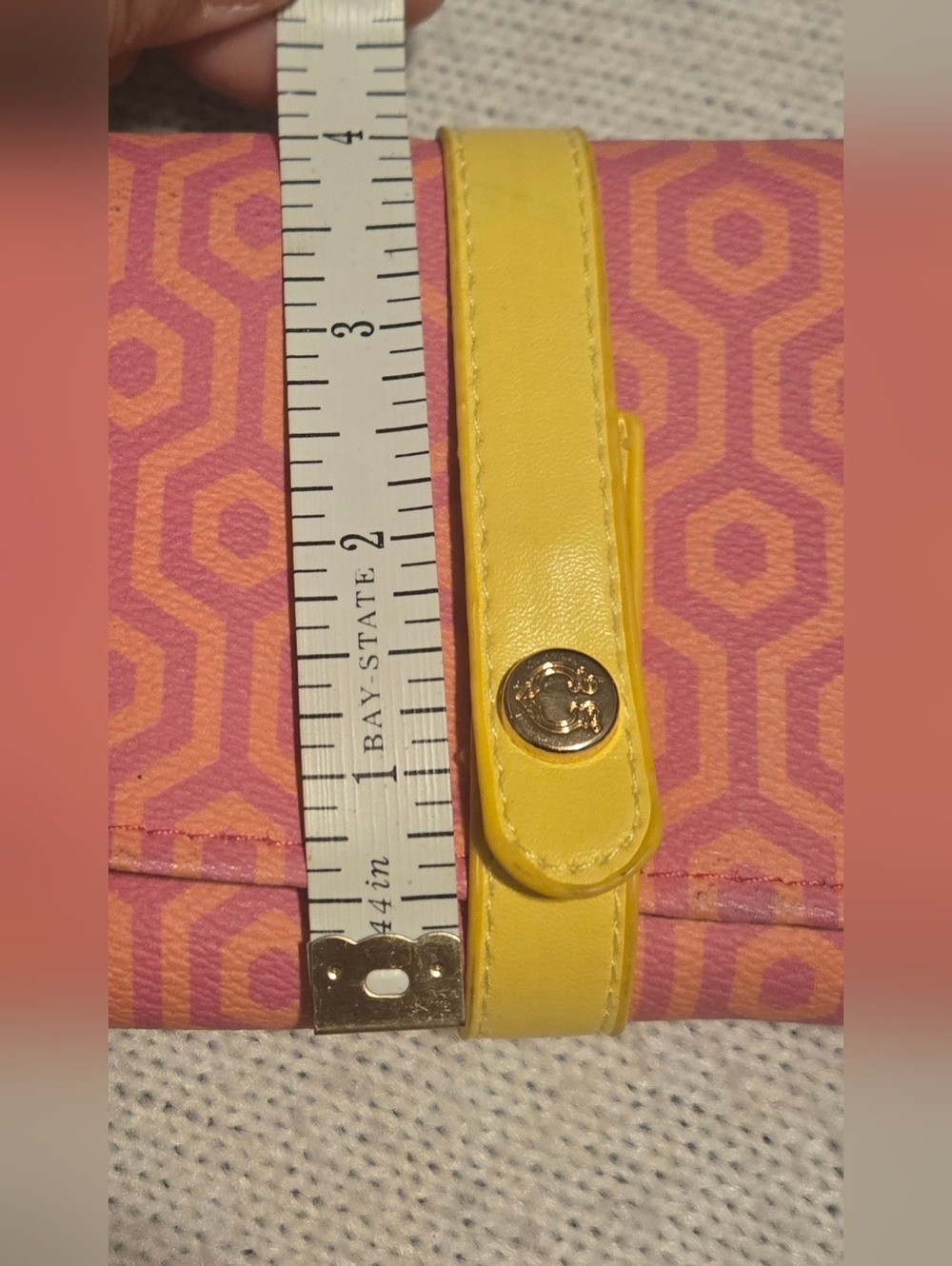 Pink Geometric Foldover Jewelry Travel Bag with Yellow Strap - Picture 6 of 10